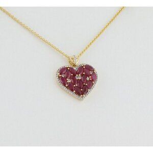 Gold Over Sterling Silver Simulated Ruby & White Topaz Heart Necklace 20" to 22"